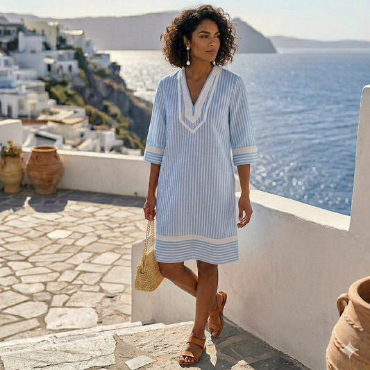 Tunica a righe a maniche corte con scollo a V- MYKONOS